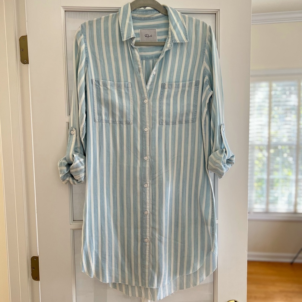 Rails Blue and White Striped Button-Up Tunic Dress